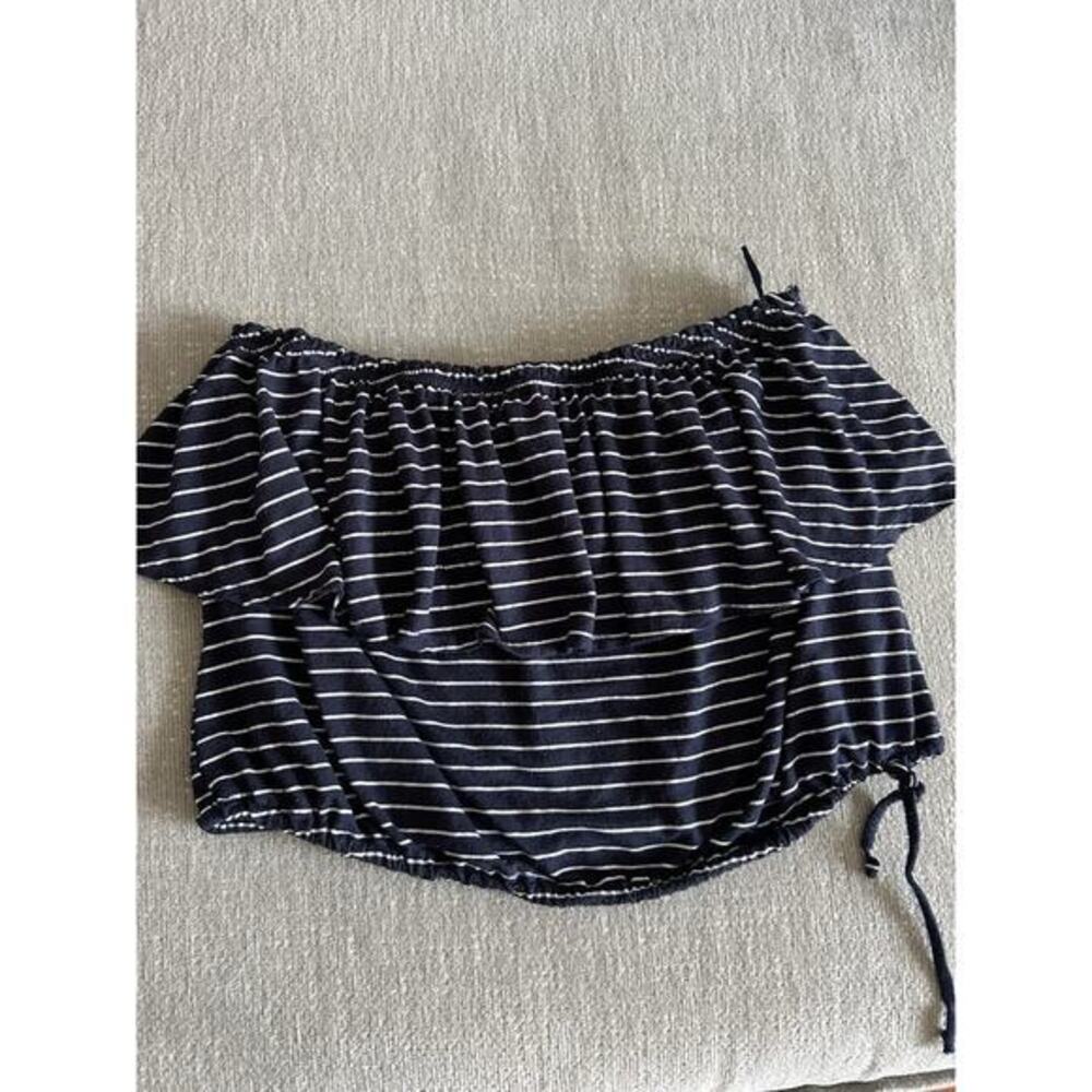 Abercrombie Y2K Striped Ruffles Cropped Tube Top L Boho Nautical 90’s Summer